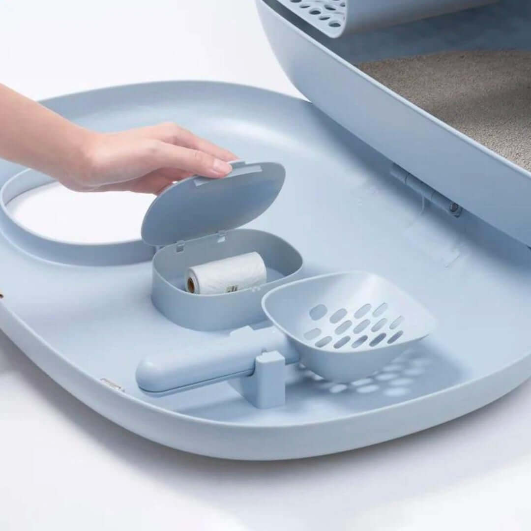MAKESURE XL Enclosed Cat Litter Box with Drawer – Blue Grey