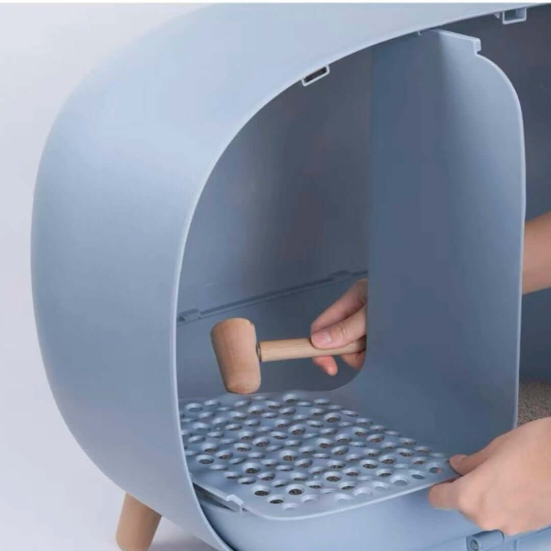 MAKESURE XL Enclosed Cat Litter Box with Drawer – Blue Grey