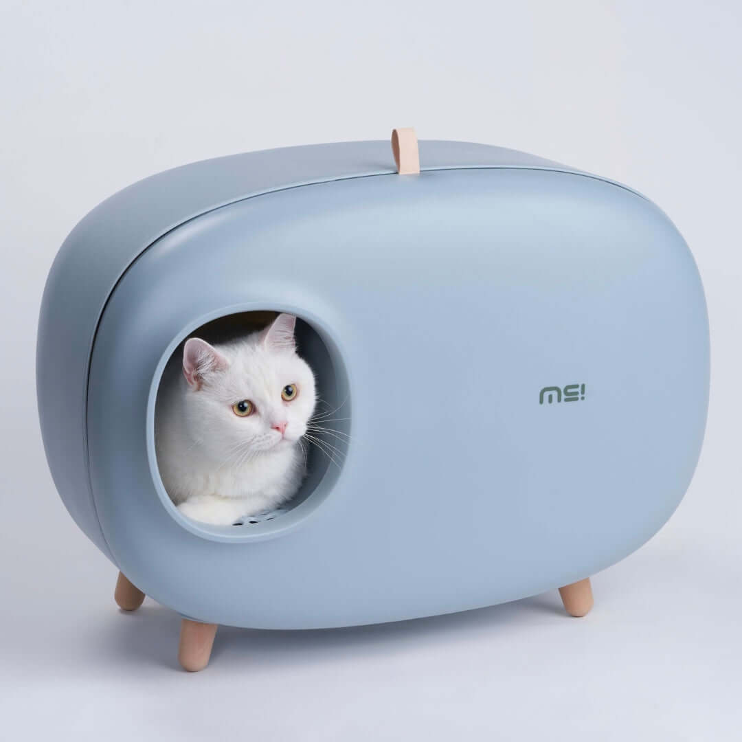 MAKESURE XL Enclosed Cat Litter Box with Drawer – Blue Grey