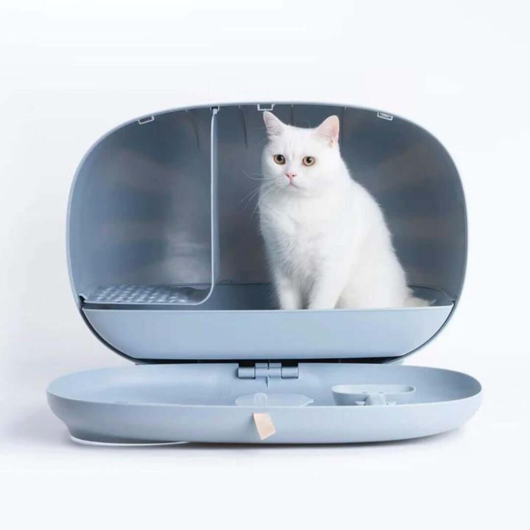 MAKESURE XL Enclosed Cat Litter Box with Drawer – Blue Grey