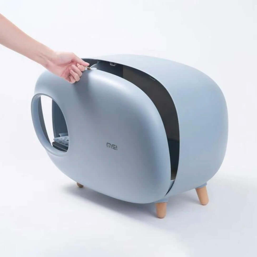 MAKESURE XL Enclosed Cat Litter Box with Drawer – Blue Grey